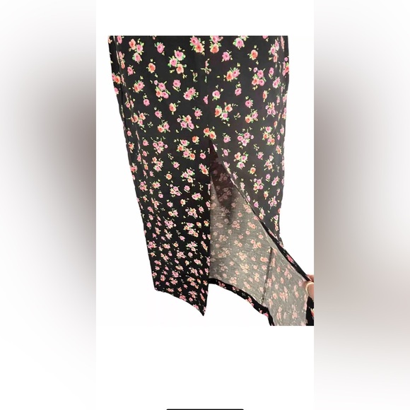 Zara Floral maxi skirt Matching Belt High Waisted Long Skirt Black Pink Size XS - Picture 9 of 9
